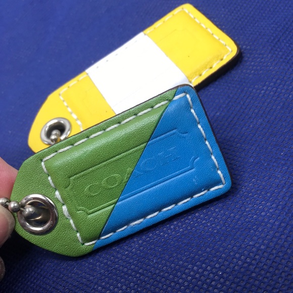 Coach 2 Leather Hang Tags Stripes Key Fob Key Chain Charm - Picture 3 of 11